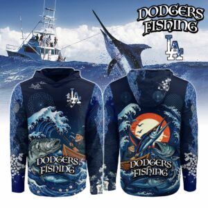 Los Angeles Dodgers MLB x Wave Hunter Fishing Limited Edition Long Sleeve Hoodie
