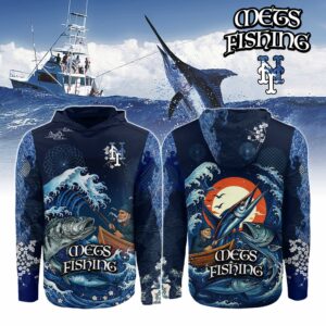 New York Mets MLB x Wave Hunter Fishing Limited Edition Long Sleeve Hoodie